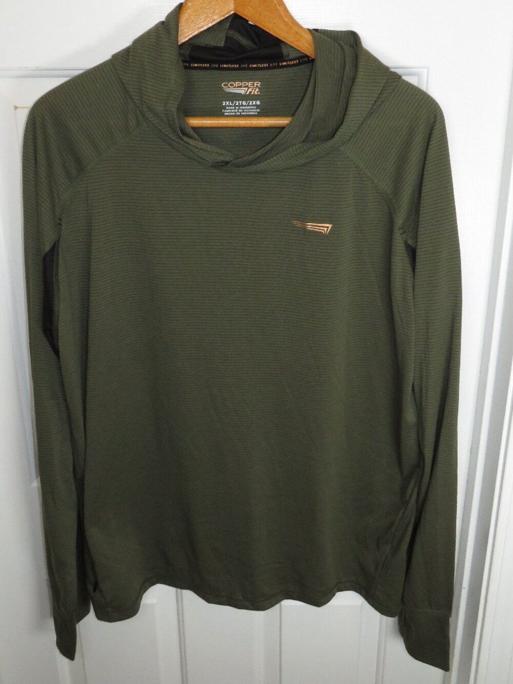 Copper Fit Hoodie Men’s XXL Olive Green Striped Lightweight Performance